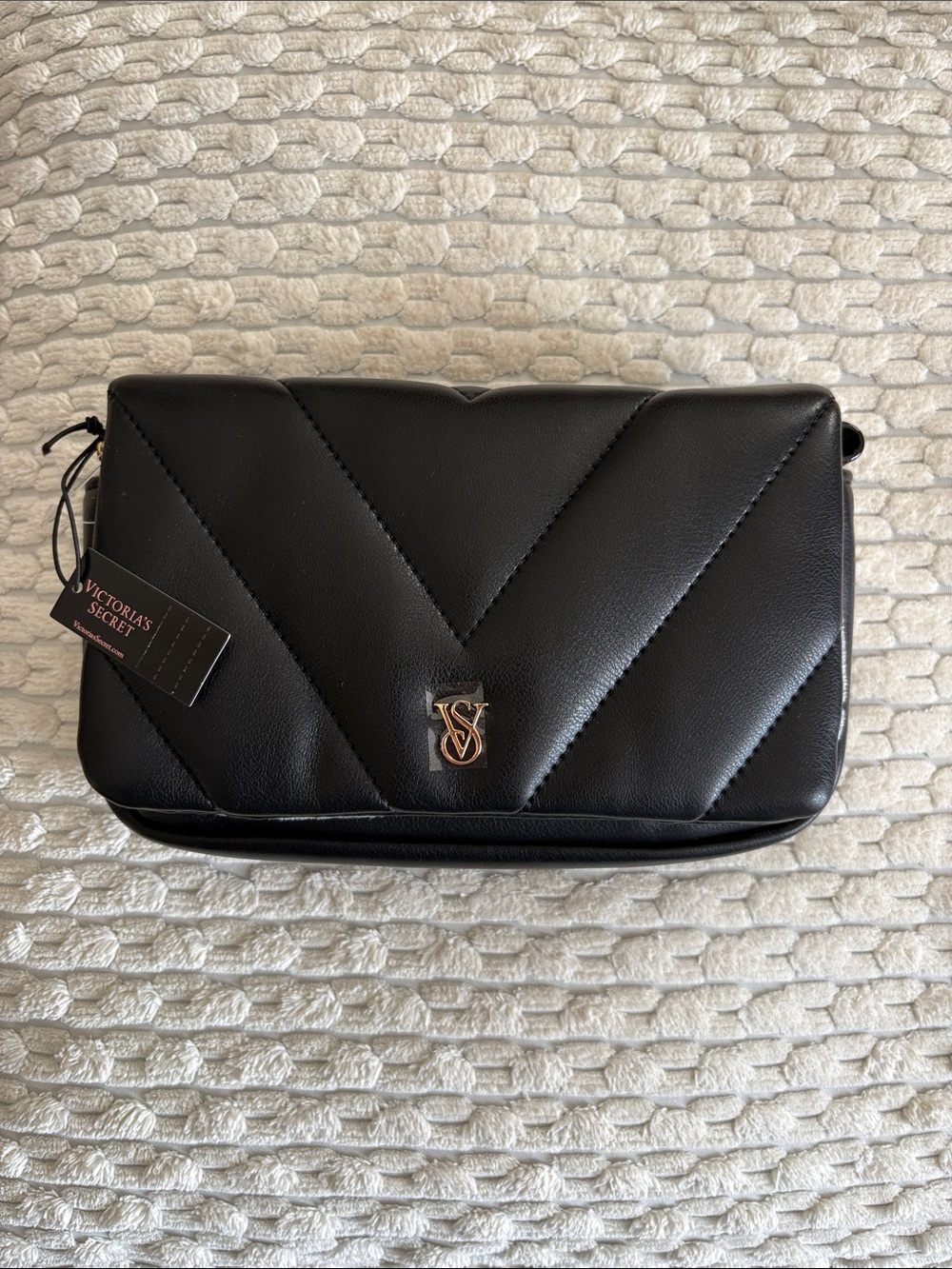 Victoria's Secret Black Quilted V-Logo Bag